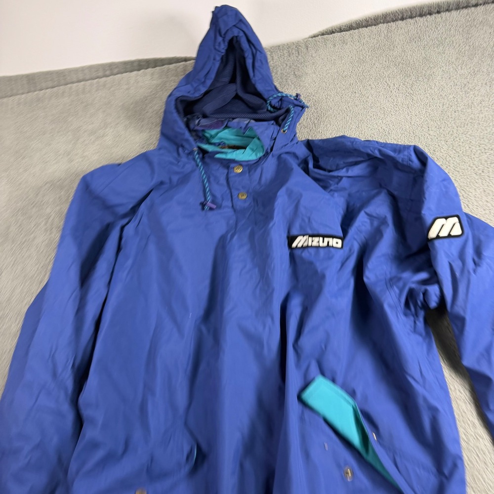 Vintage Mizuno Anorak Pullover Windbreaker Blue Teal Paisley Lining XXL